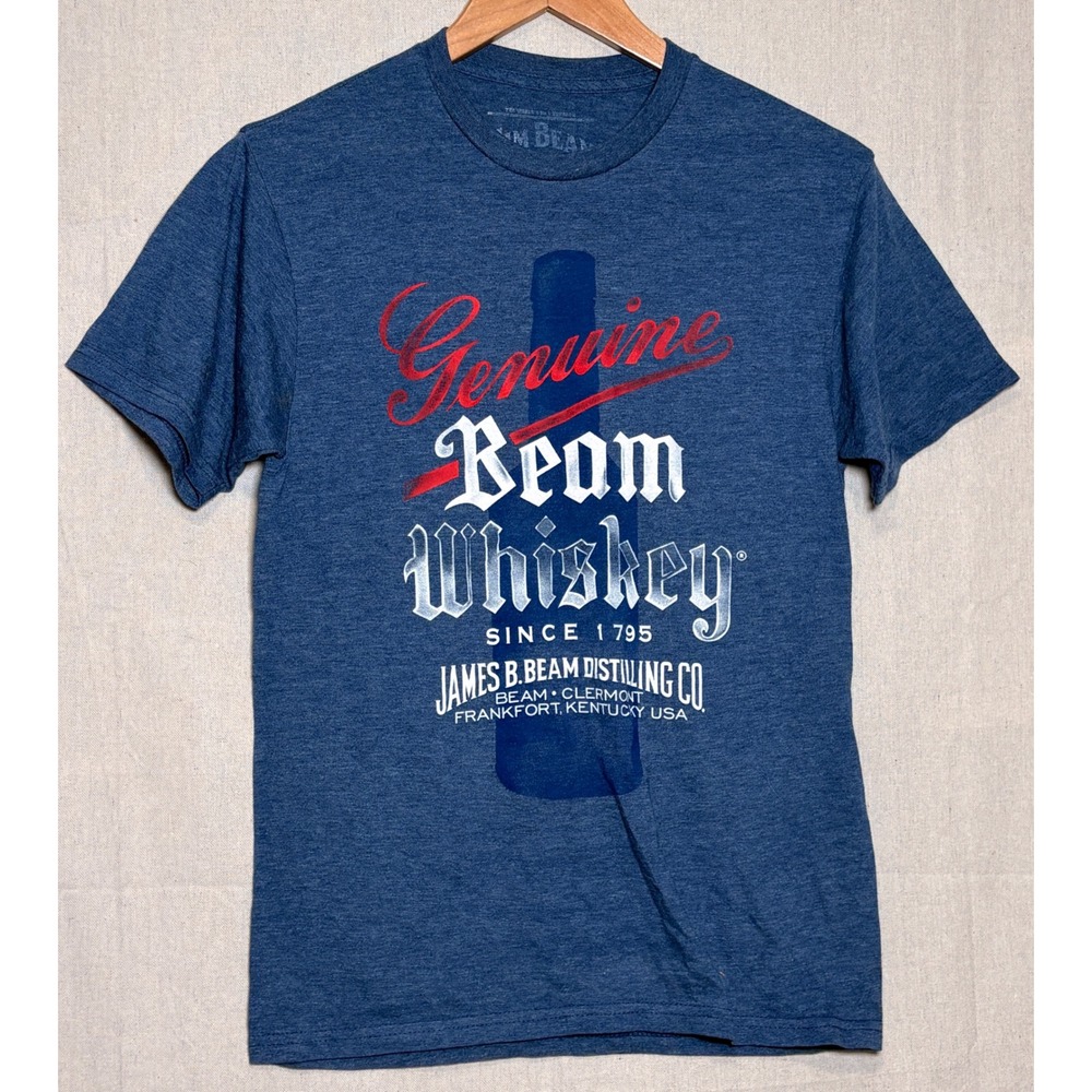 Jim Beam Whiskey Graphic T-Shirt Mens Small Blue‎ Heather Short Sleeve Crewneck